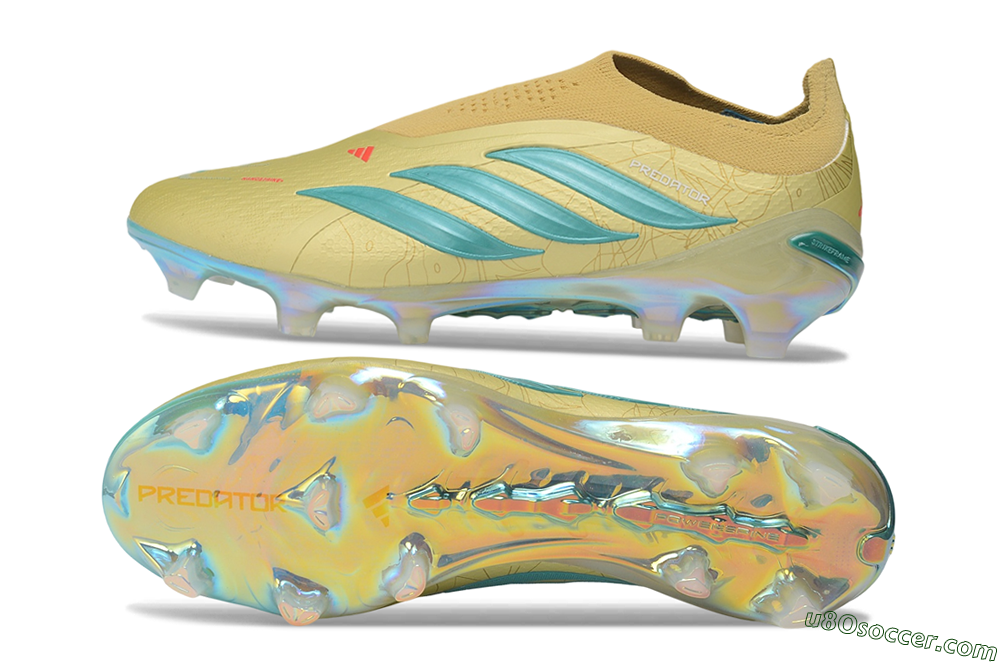 Adidas Predator 26 Elite Laceless FG Firm Ground Soccer Cleats - Gold/Desert Gold/Metallic Teal 0