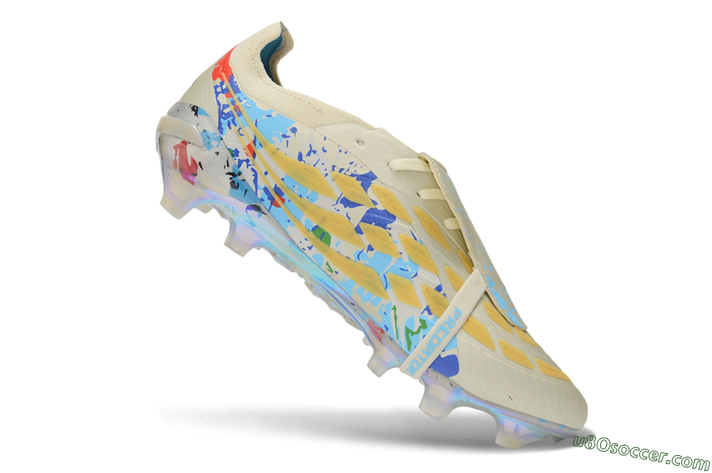 Adidas Predator 26 Elite Fold-Over Tongue FG Firm Ground Soccer Cleats - Beige/Metallic Gold/Iridescent Blue 4