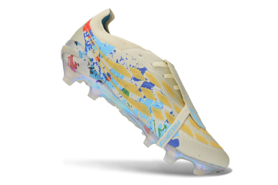 Adidas Predator 26 Elite Fold-Over Tongue FG Firm Ground Soccer Cleats - Beige/Metallic Gold/Iridescent Blue