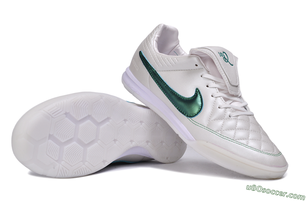 Nike Tiempo Legend SE TF Artificial Turf Soccer Shoes - White/Pearlescent White/Metallic Emerald 0