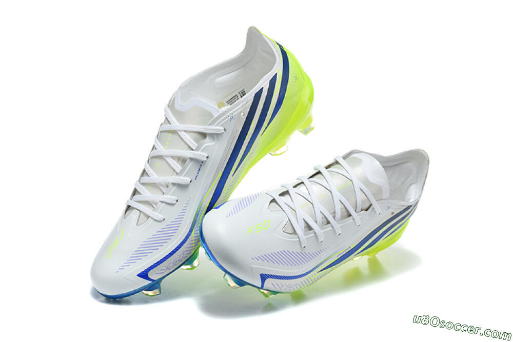 Adidas F50 Hyperfast Elite FG Firm Ground Soccer Cleats - White/Lucid Lemon/Lucid Blue 6