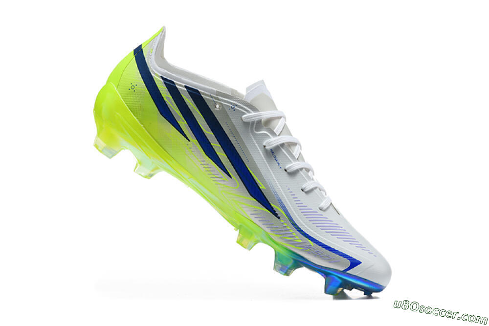 Adidas F50 Hyperfast Elite FG Firm Ground Soccer Cleats - White/Lucid Lemon/Lucid Blue 7