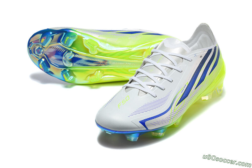 Adidas F50 Hyperfast Elite FG Firm Ground Soccer Cleats - White/Lucid Lemon/Lucid Blue 3