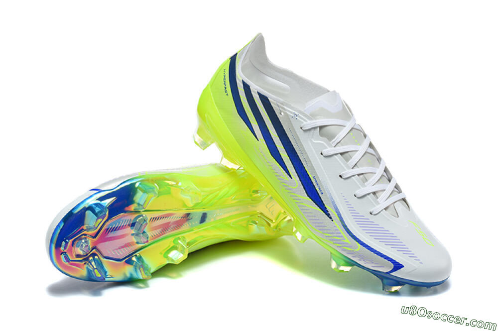 Adidas F50 Hyperfast Elite FG Firm Ground Soccer Cleats - White/Lucid Lemon/Lucid Blue 4