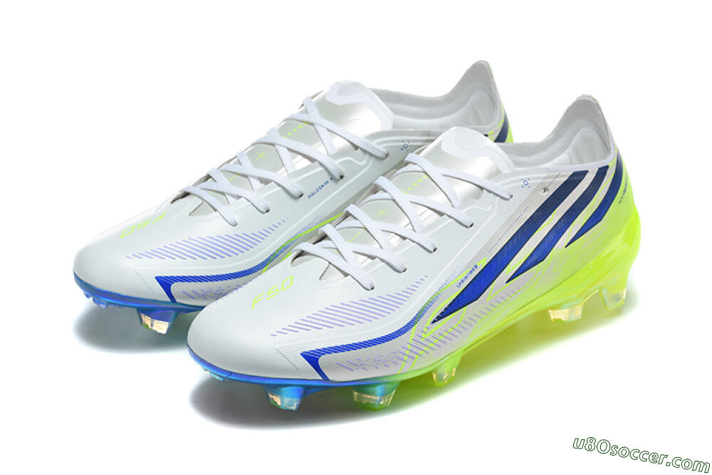 Adidas F50 Hyperfast Elite FG Firm Ground Soccer Cleats - White/Lucid Lemon/Lucid Blue 5