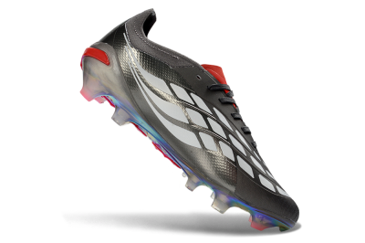 Adidas Predator 26 Elite FG Firm Ground Soccer Cleats - Grey/Metallic Silver/Solar Red