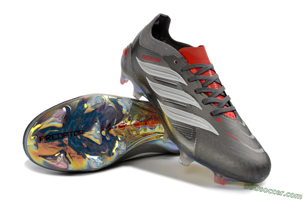 Adidas Predator 26 Elite FG Firm Ground Soccer Cleats - Grey/Metallic Silver/Solar Red 4