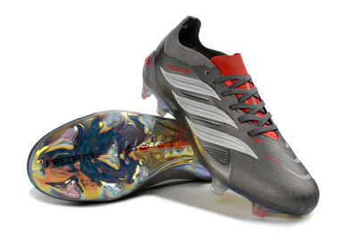 Adidas Predator 26 Elite FG Firm Ground Soccer Cleats - Grey/Metallic Silver/Solar Red
