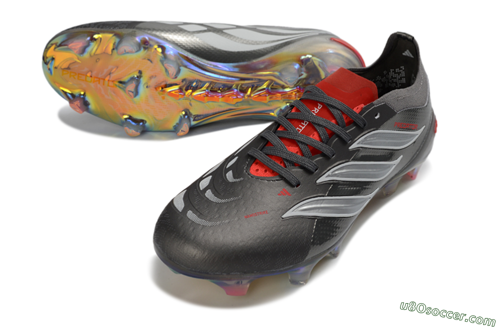 Adidas Predator 26 Elite FG Firm Ground Soccer Cleats - Grey/Metallic Silver/Solar Red 3