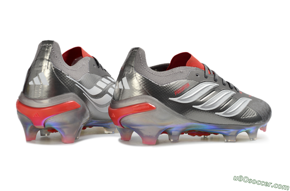 Adidas Predator 26 Elite FG Firm Ground Soccer Cleats - Grey/Metallic Silver/Solar Red 7