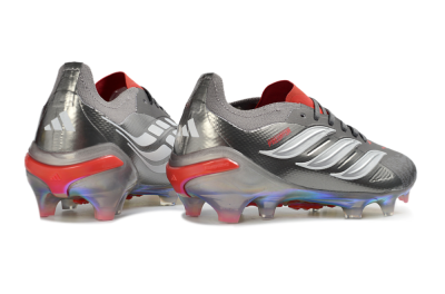 Adidas Predator 26 Elite FG Firm Ground Soccer Cleats - Grey/Metallic Silver/Solar Red