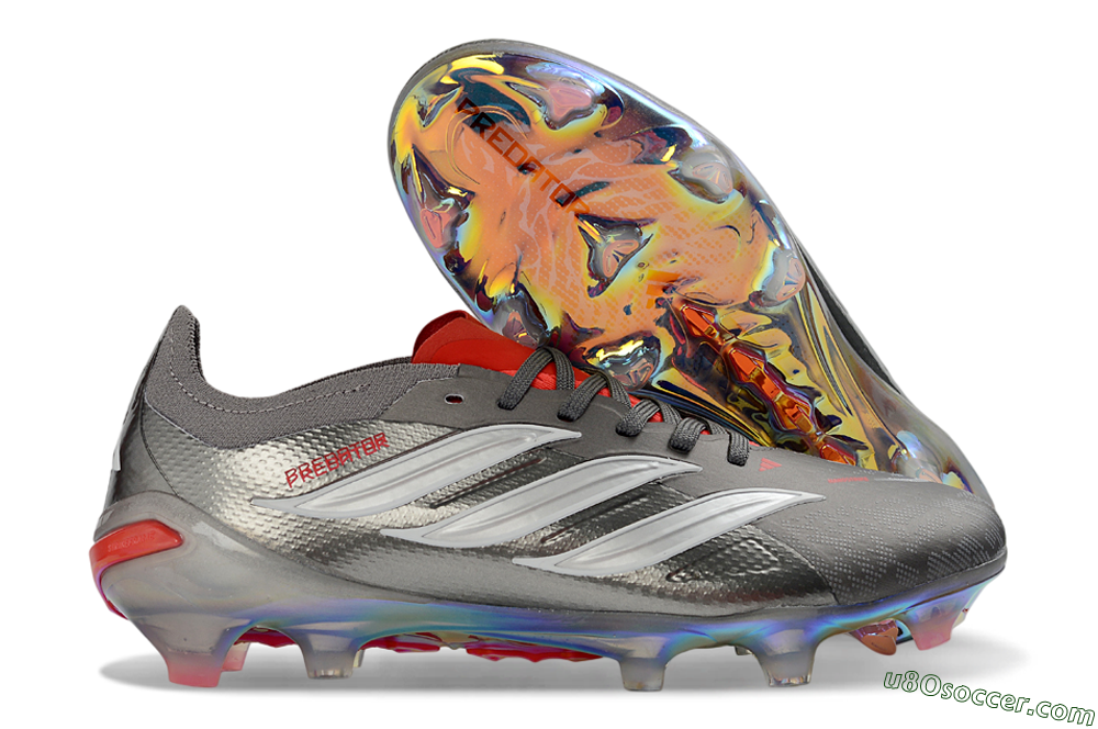Adidas Predator 26 Elite FG Firm Ground Soccer Cleats - Grey/Metallic Silver/Solar Red 1