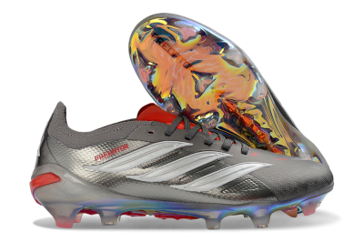 Adidas Predator 26 Elite FG Firm Ground Soccer Cleats - Grey/Metallic Silver/Solar Red