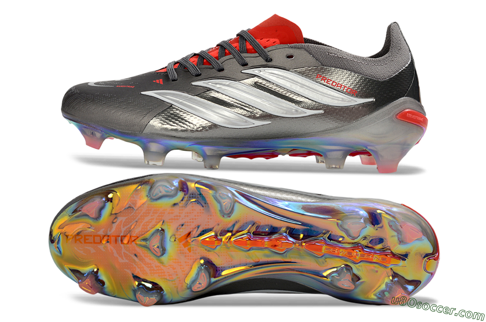 Adidas Predator 26 Elite FG Firm Ground Soccer Cleats - Grey/Metallic Silver/Solar Red 0