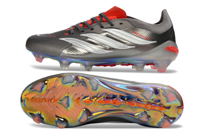 Adidas Predator 26 Elite FG Firm Ground Soccer Cleats - Grey/Metallic Silver/Solar Red