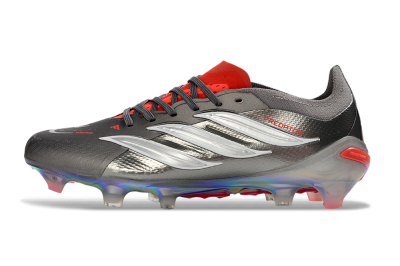Adidas Predator 26 Elite FG Firm Ground Soccer Cleats - Grey/Metallic Silver/Solar Red