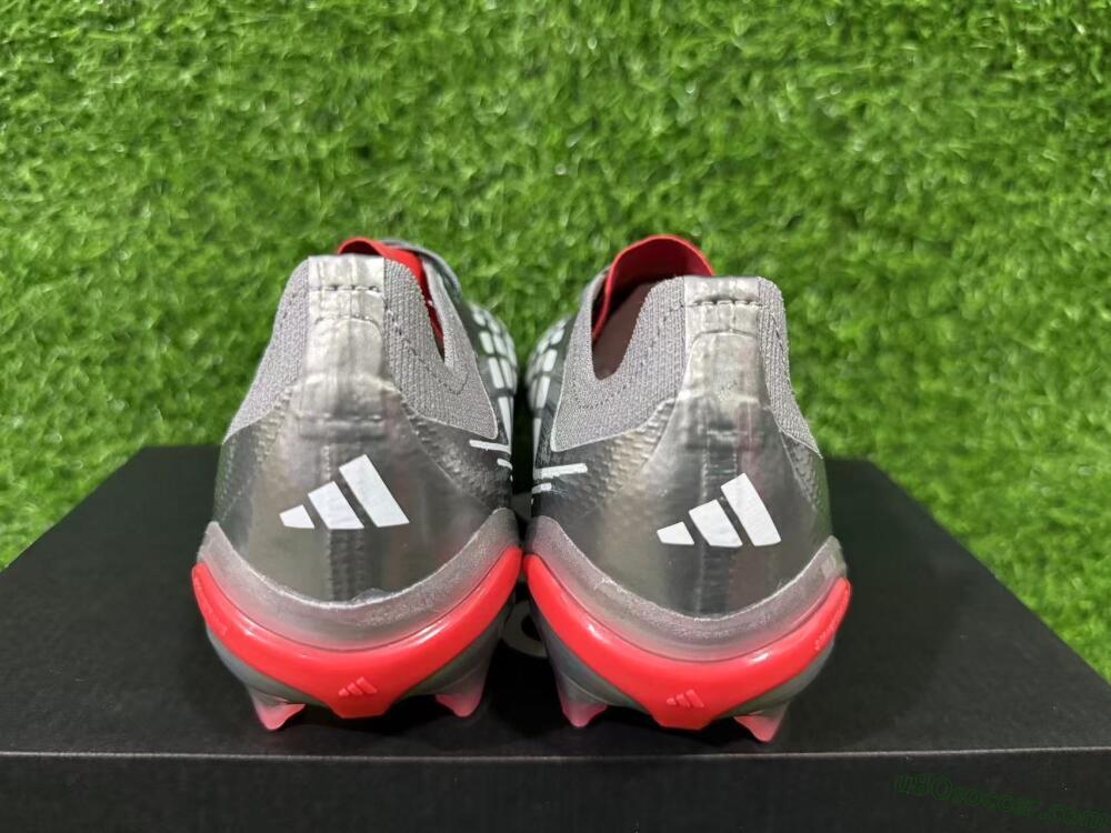 Adidas Predator 26 Elite FG Firm Ground Soccer Cleats - Grey/Metallic Silver/Solar Red