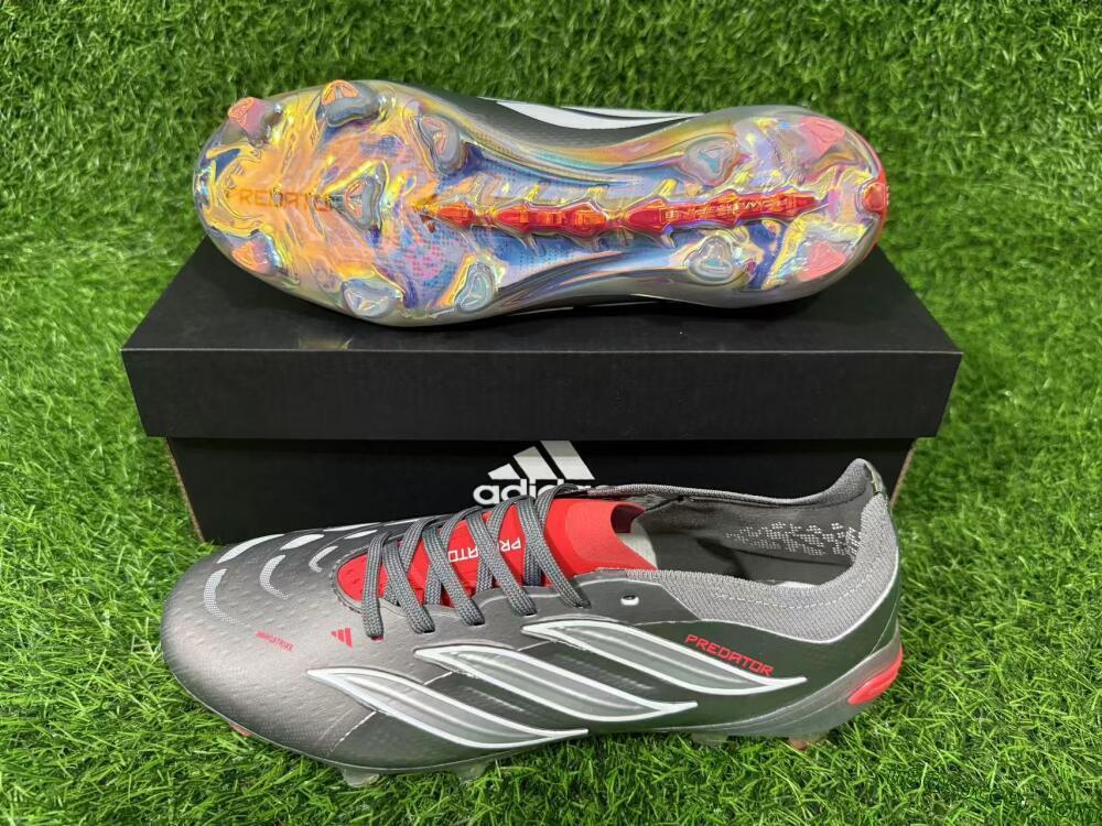 Adidas Predator 26 Elite FG Firm Ground Soccer Cleats - Grey/Metallic Silver/Solar Red