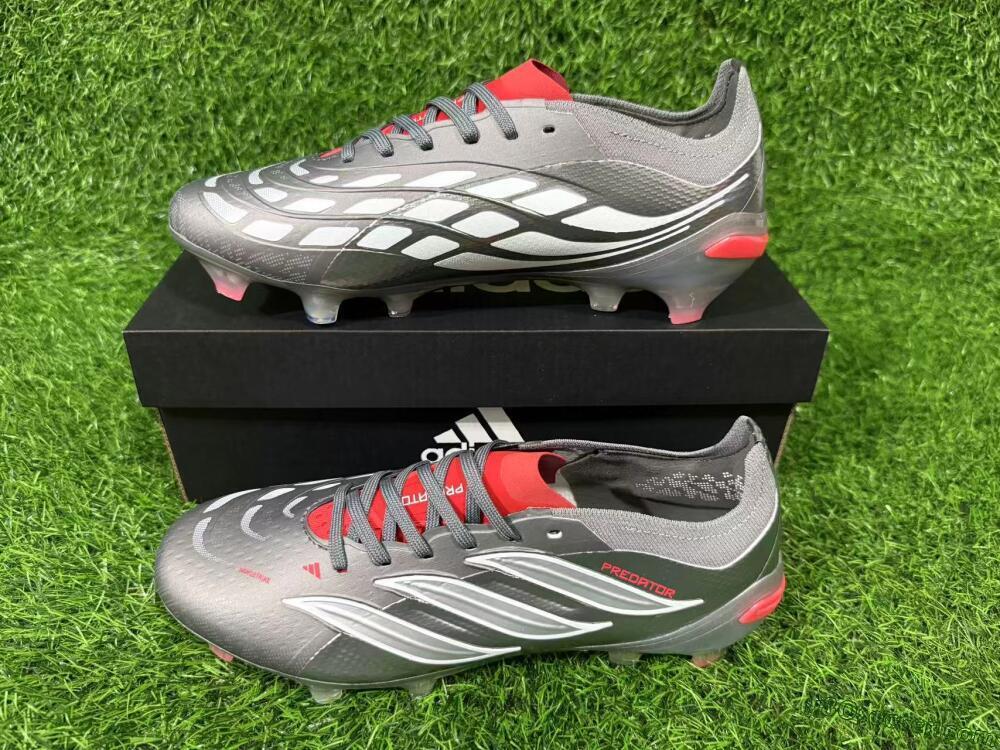 Adidas Predator 26 Elite FG Firm Ground Soccer Cleats - Grey/Metallic Silver/Solar Red