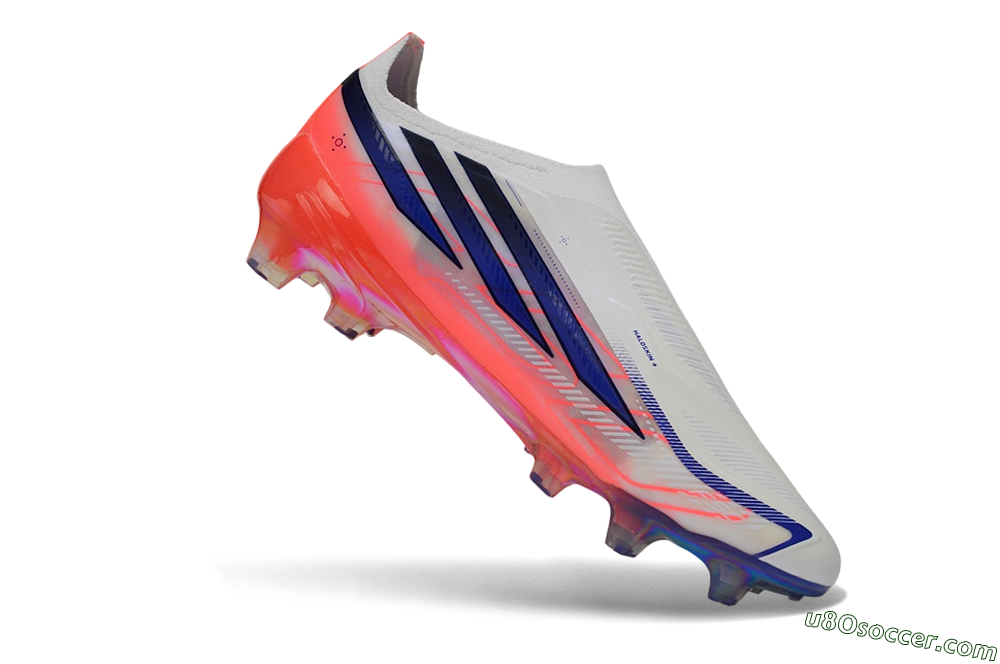 Adidas F50 Hyperfast Elite Laceless FG Firm Ground Soccer Cleats - White/Solar Red/Lucid Blue 5