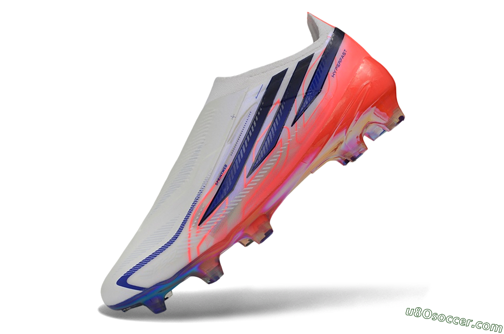 Adidas F50 Hyperfast Elite Laceless FG Firm Ground Soccer Cleats - White/Solar Red/Lucid Blue 6