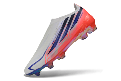Adidas F50 Hyperfast Elite Laceless FG Firm Ground Soccer Cleats - White/Solar Red/Lucid Blue