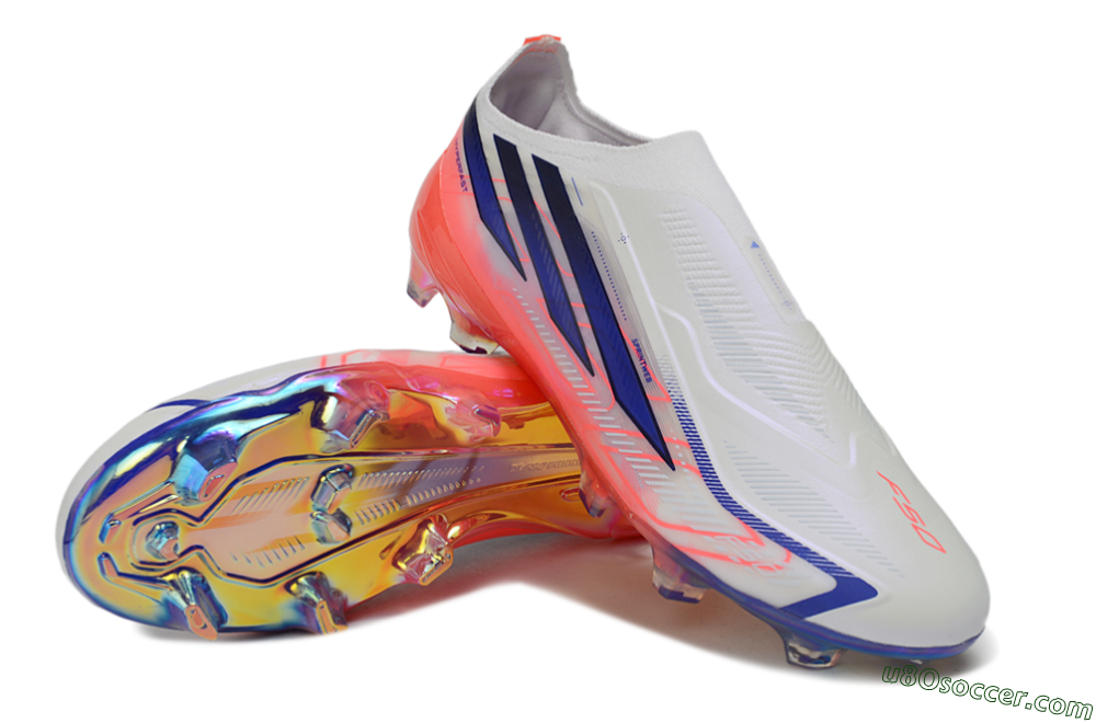 Adidas F50 Hyperfast Elite Laceless FG Firm Ground Soccer Cleats - White/Solar Red/Lucid Blue 4