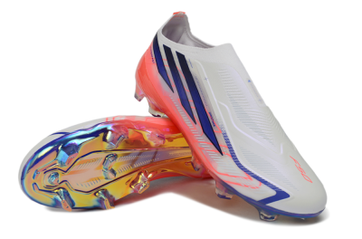 Adidas F50 Hyperfast Elite Laceless FG Firm Ground Soccer Cleats - White/Solar Red/Lucid Blue