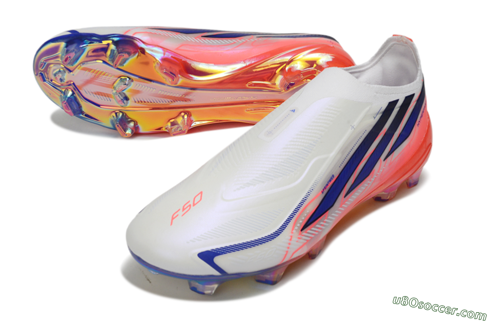 Adidas F50 Hyperfast Elite Laceless FG Firm Ground Soccer Cleats - White/Solar Red/Lucid Blue 3