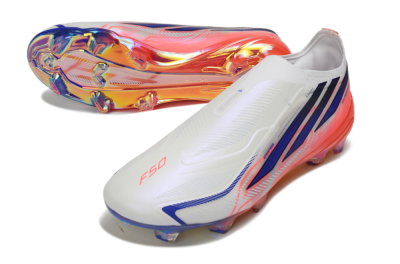 Adidas F50 Hyperfast Elite Laceless FG Firm Ground Soccer Cleats - White/Solar Red/Lucid Blue