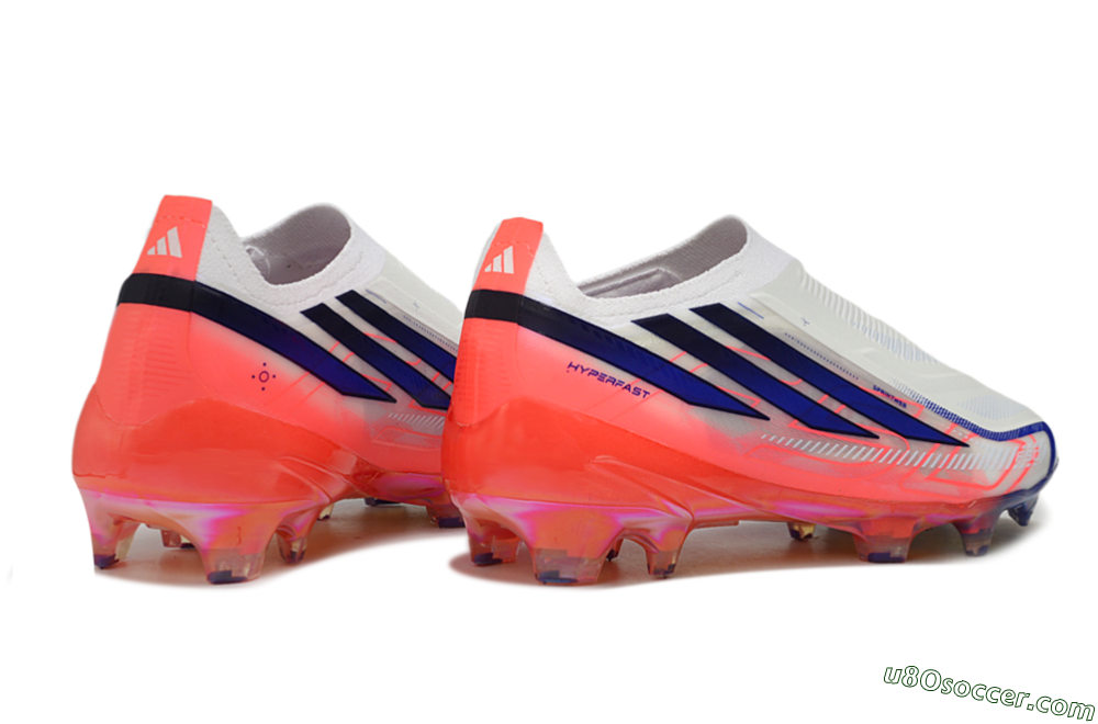 Adidas F50 Hyperfast Elite Laceless FG Firm Ground Soccer Cleats - White/Solar Red/Lucid Blue 7