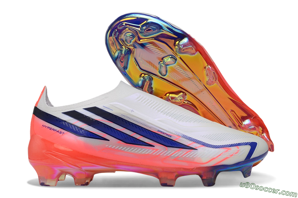 Adidas F50 Hyperfast Elite Laceless FG Firm Ground Soccer Cleats - White/Solar Red/Lucid Blue 1