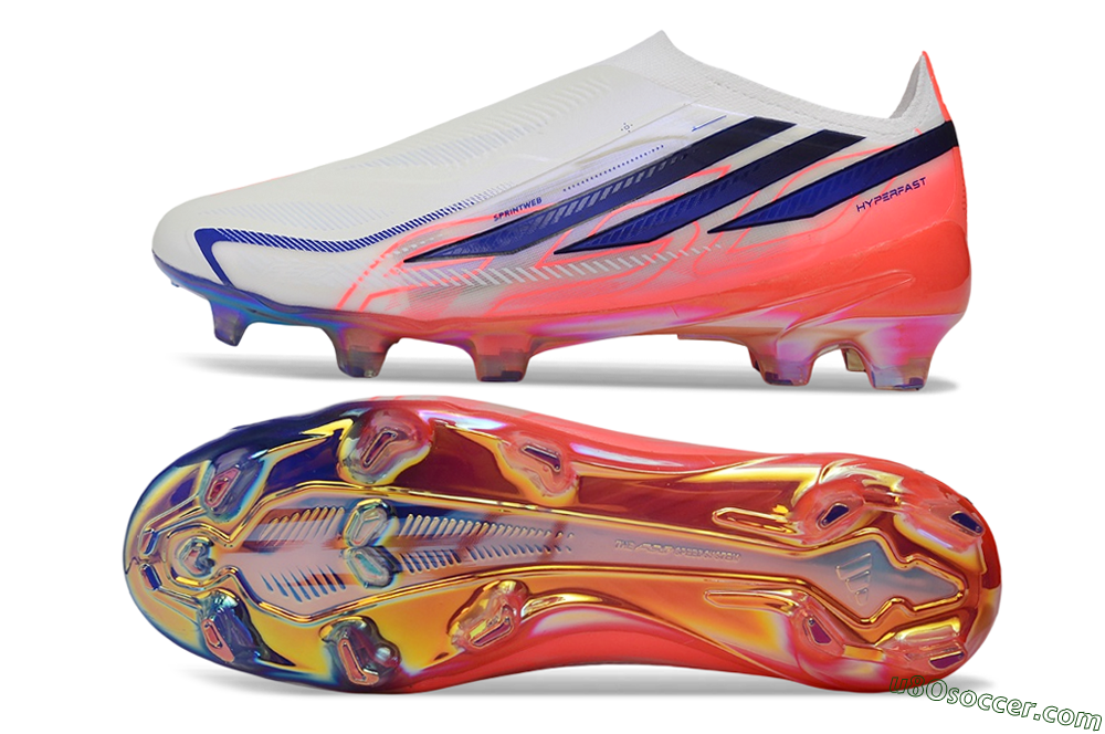 Adidas F50 Hyperfast Elite Laceless FG Firm Ground Soccer Cleats - White/Solar Red/Lucid Blue 0