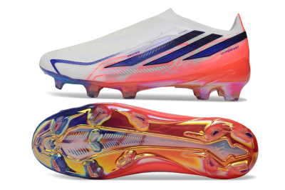 Adidas F50 Hyperfast Elite Laceless FG Firm Ground Soccer Cleats - White/Solar Red/Lucid Blue