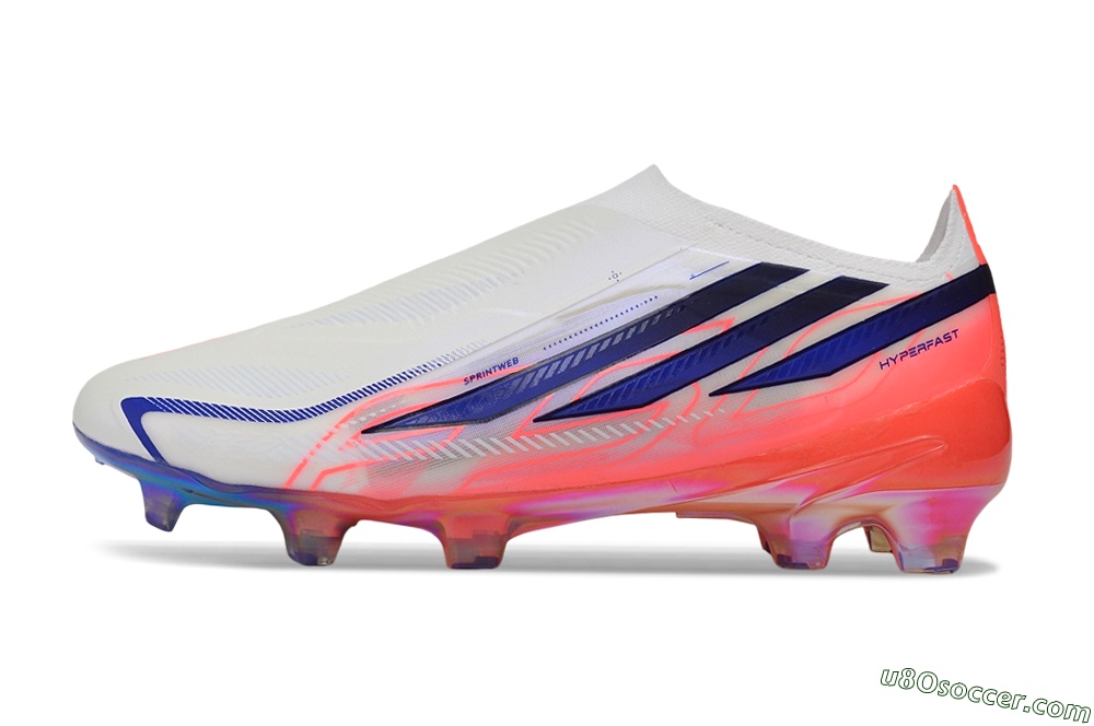 Adidas F50 Hyperfast Elite Laceless FG Firm Ground Soccer Cleats - White/Solar Red/Lucid Blue 2