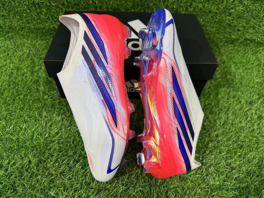 Adidas F50 Hyperfast Elite Laceless FG Firm Ground Soccer Cleats - White/Solar Red/Lucid Blue
