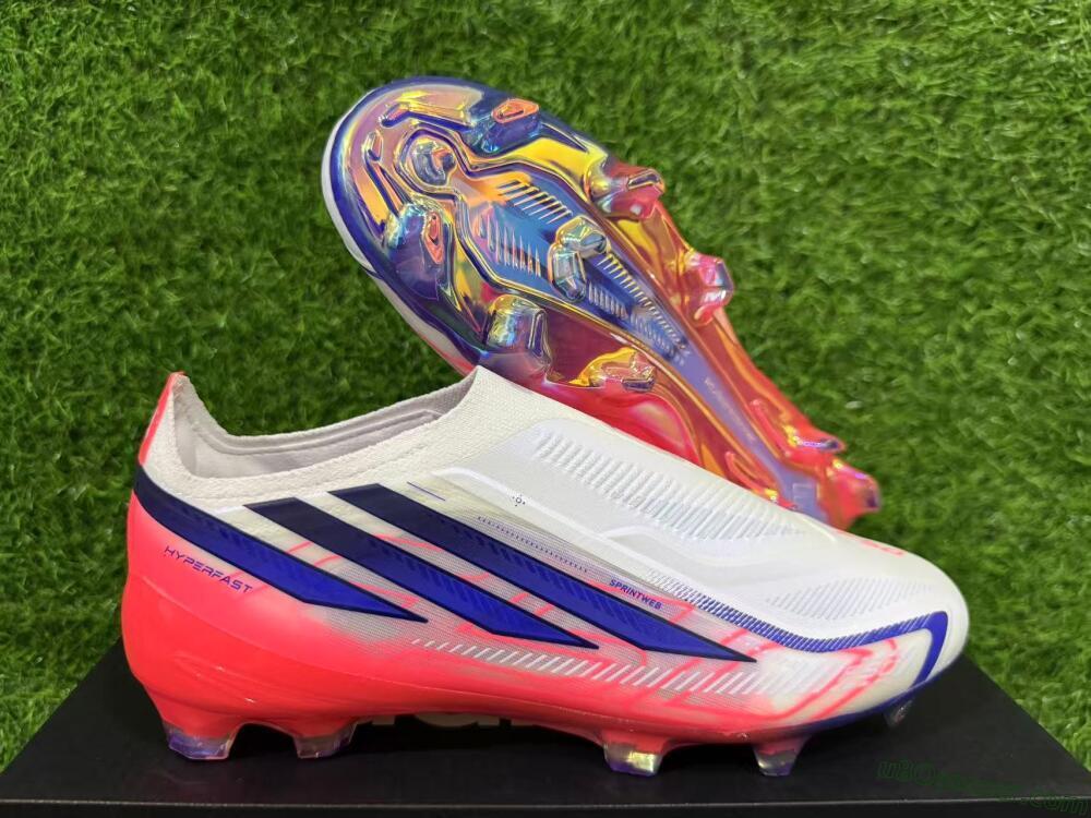Adidas F50 Hyperfast Elite Laceless FG Firm Ground Soccer Cleats - White/Solar Red/Lucid Blue