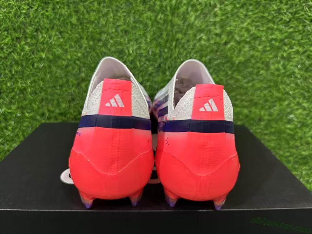 Adidas F50 Hyperfast Elite Laceless FG Firm Ground Soccer Cleats - White/Solar Red/Lucid Blue