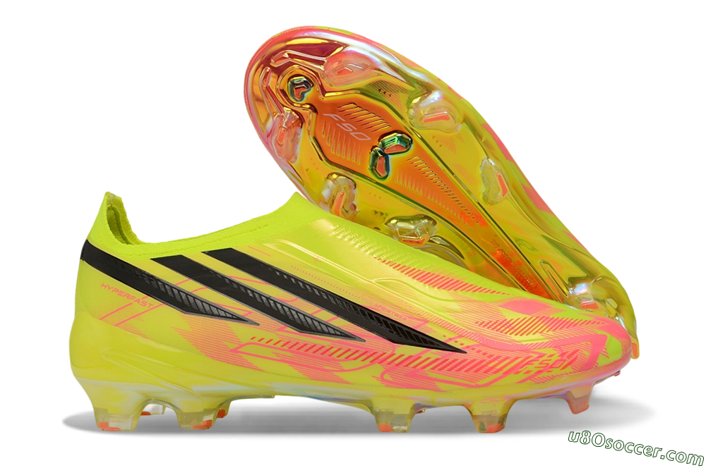 Adidas F50 Hyperfast Elite Laceless FG Firm Ground Soccer Cleats - Yellow/Solar Yellow/Lucid Pink 1