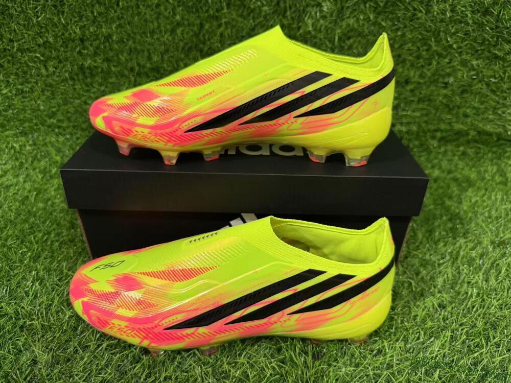 Adidas F50 Hyperfast Elite Laceless FG Firm Ground Soccer Cleats - Yellow/Solar Yellow/Lucid Pink