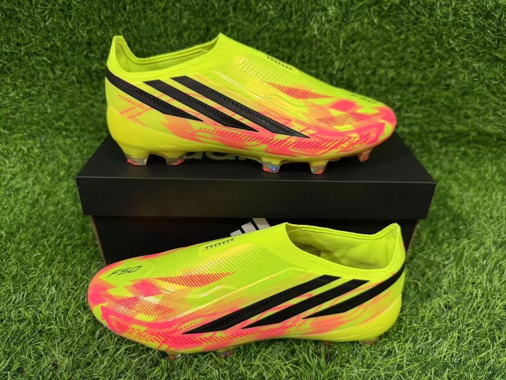 Adidas F50 Hyperfast Elite Laceless FG Firm Ground Soccer Cleats - Yellow/Solar Yellow/Lucid Pink