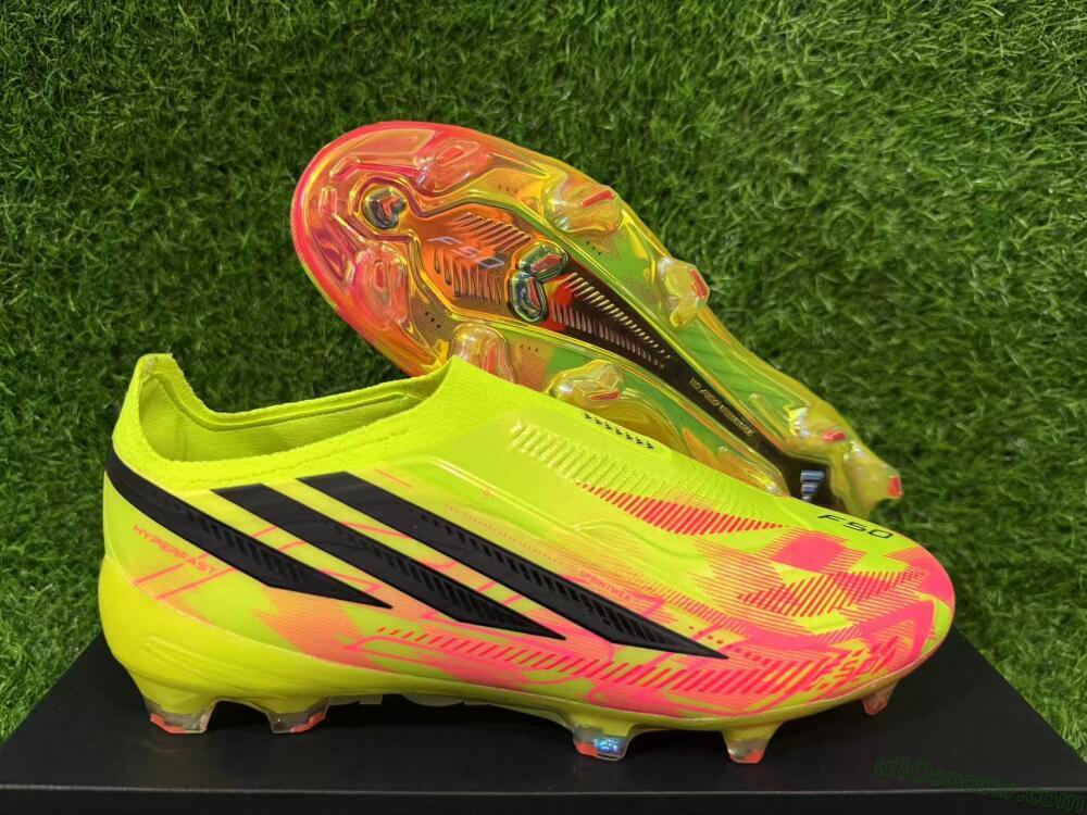 Adidas F50 Hyperfast Elite Laceless FG Firm Ground Soccer Cleats - Yellow/Solar Yellow/Lucid Pink
