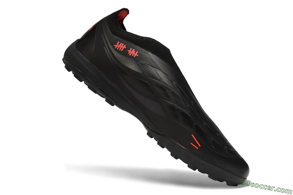 Adidas Predator 26 Elite Laceless TF Artificial Turf Soccer Shoes - Black/Core Black/Solar Red 5