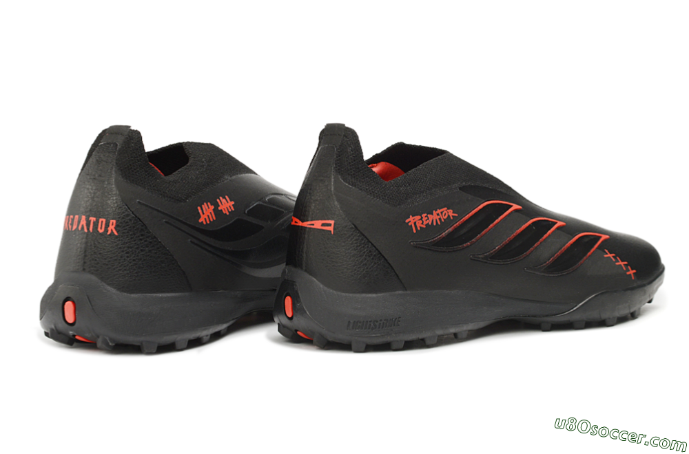 Adidas Predator 26 Elite Laceless TF Artificial Turf Soccer Shoes - Black/Core Black/Solar Red 7
