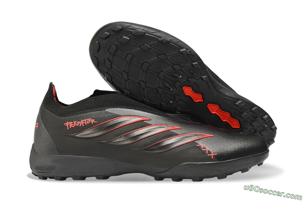 Adidas Predator 26 Elite Laceless TF Artificial Turf Soccer Shoes - Black/Core Black/Solar Red 1