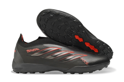 Adidas Predator 26 Elite Laceless TF Artificial Turf Soccer Shoes - Black/Core Black/Solar Red