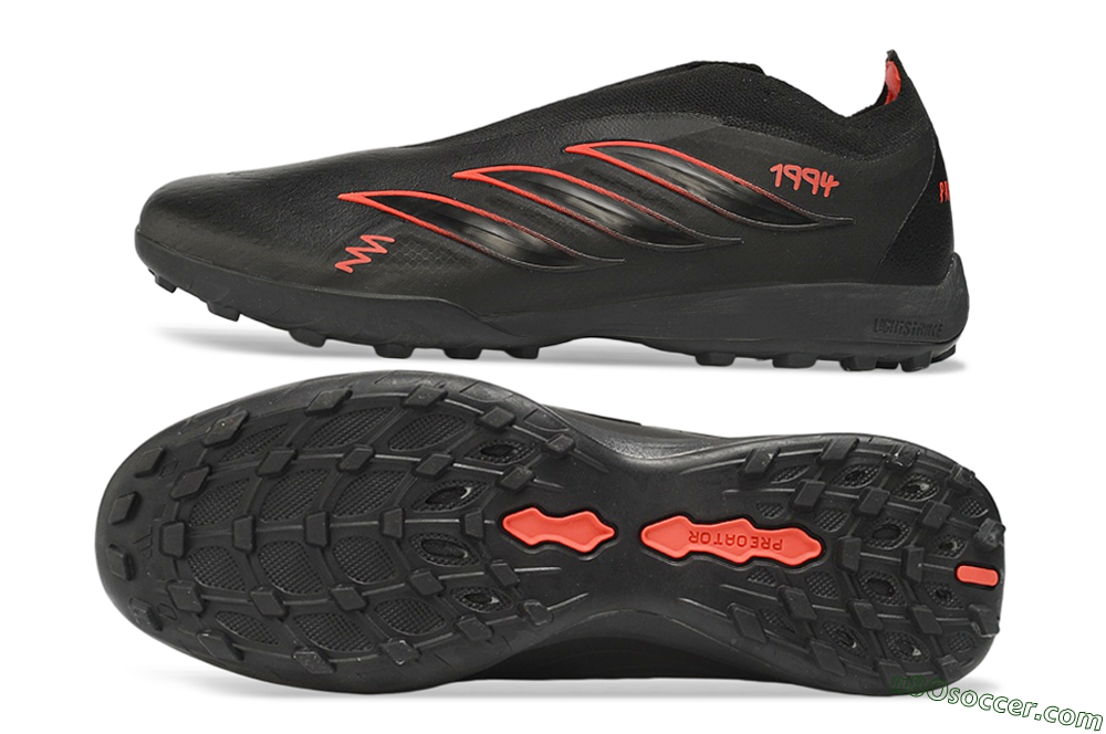 Adidas Predator 26 Elite Laceless TF Artificial Turf Soccer Shoes - Black/Core Black/Solar Red 0