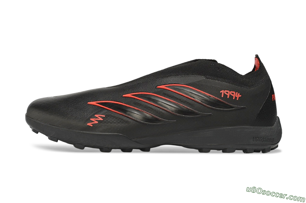 Adidas Predator 26 Elite Laceless TF Artificial Turf Soccer Shoes - Black/Core Black/Solar Red 2