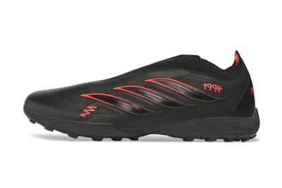 Adidas Predator 26 Elite Laceless TF Artificial Turf Soccer Shoes - Black/Core Black/Solar Red