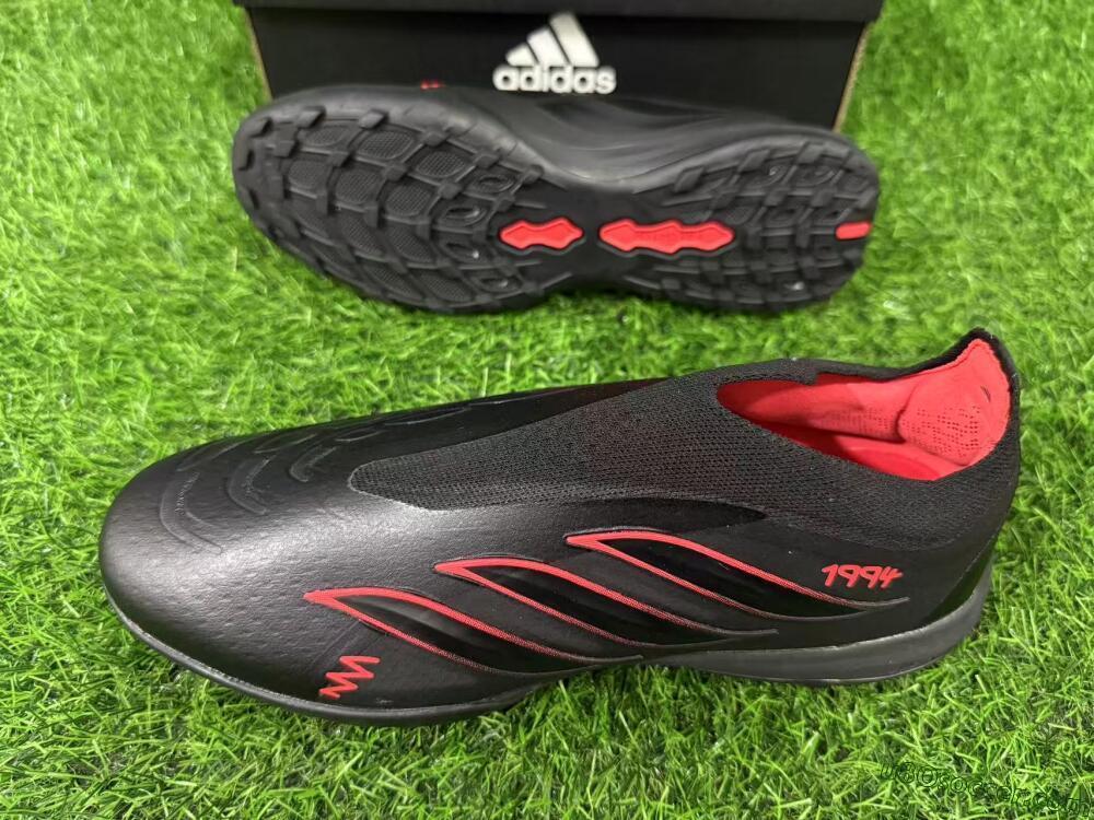 Adidas Predator 26 Elite Laceless TF Artificial Turf Soccer Shoes - Black/Core Black/Solar Red
